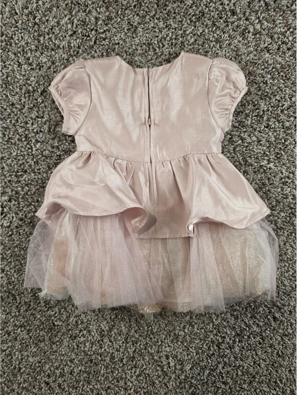 Bonnie Baby Girls Sz 12M Short Sleeve Formal Dress Champagne Pink Gold Tulle Bow